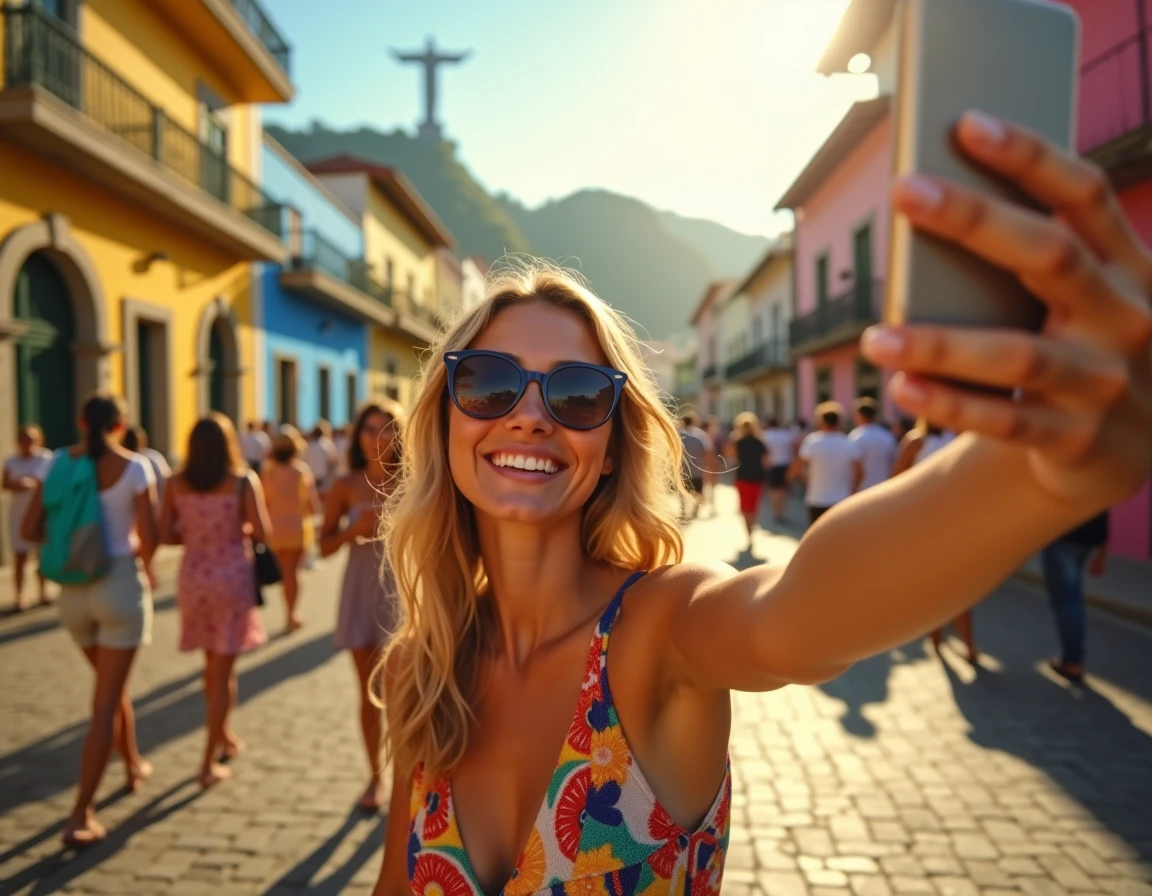 woman from Rio taking a selfie in the sun