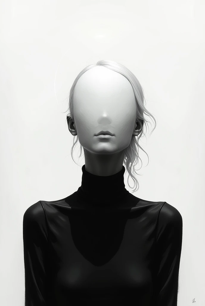 Person without eyes, hair or eyebrows drawn in black and white