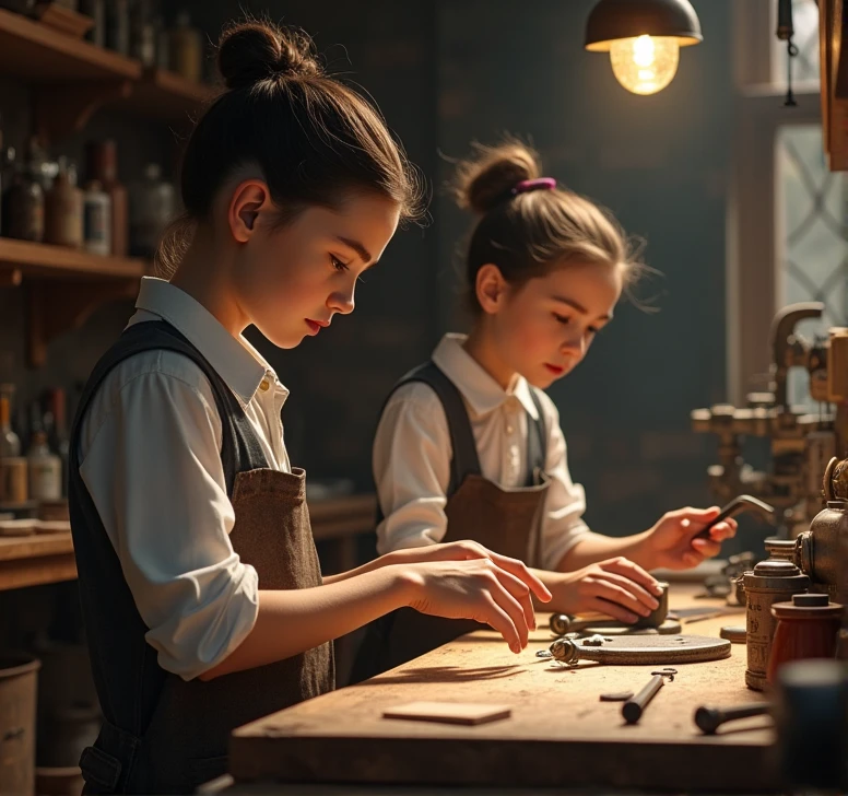 scene: A young Nikola watches his mother create tools in her workshop.