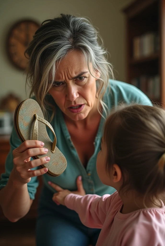 An upset mom with a flip flop