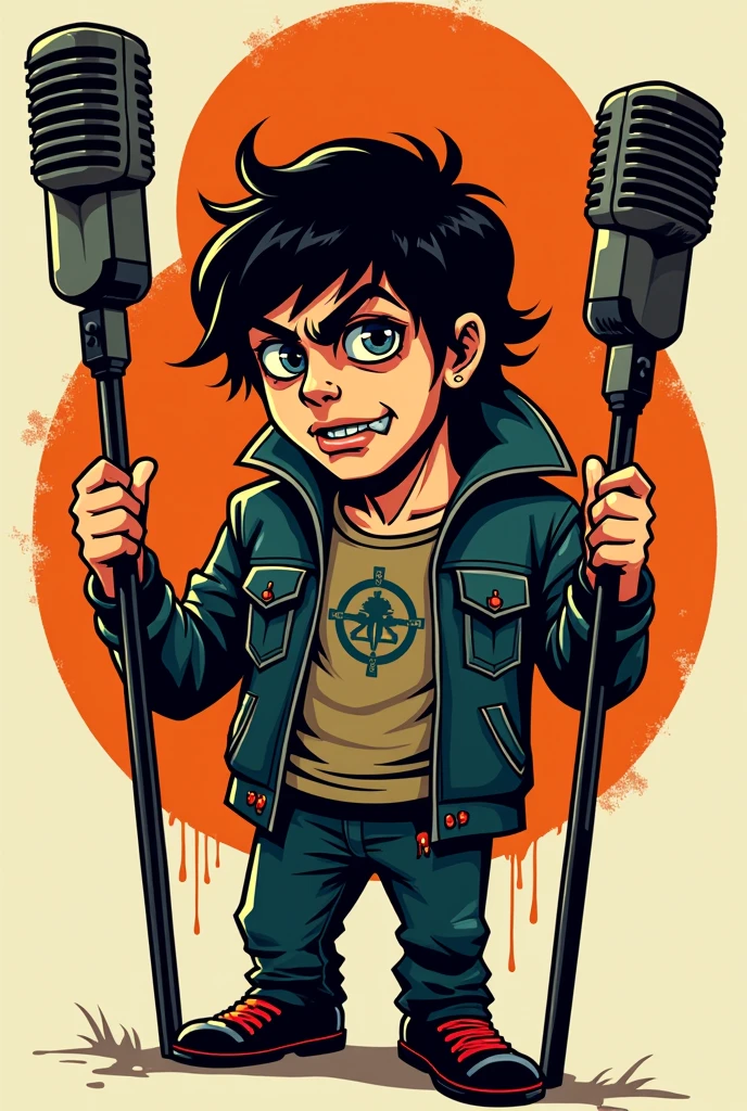 Logo rock band called Peter Sana, cartoon, source from the movie Clockwork Orange, microphone in hand