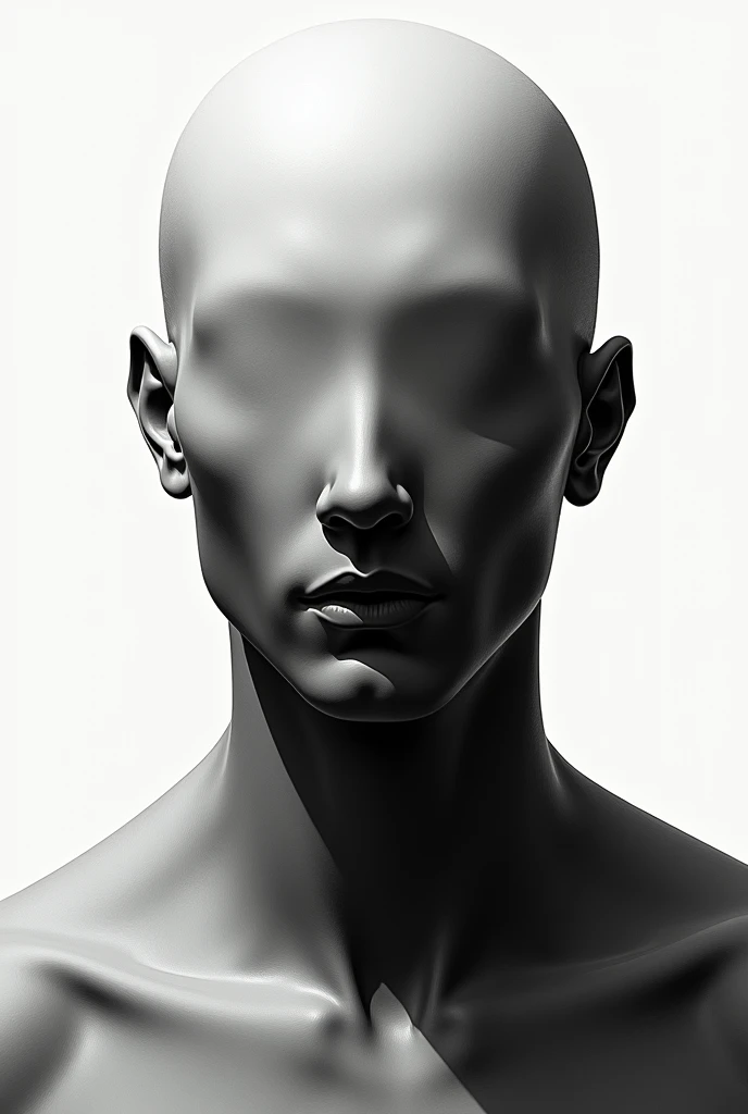 Person without eyes or hair or eyebrows drawn in black and white male face