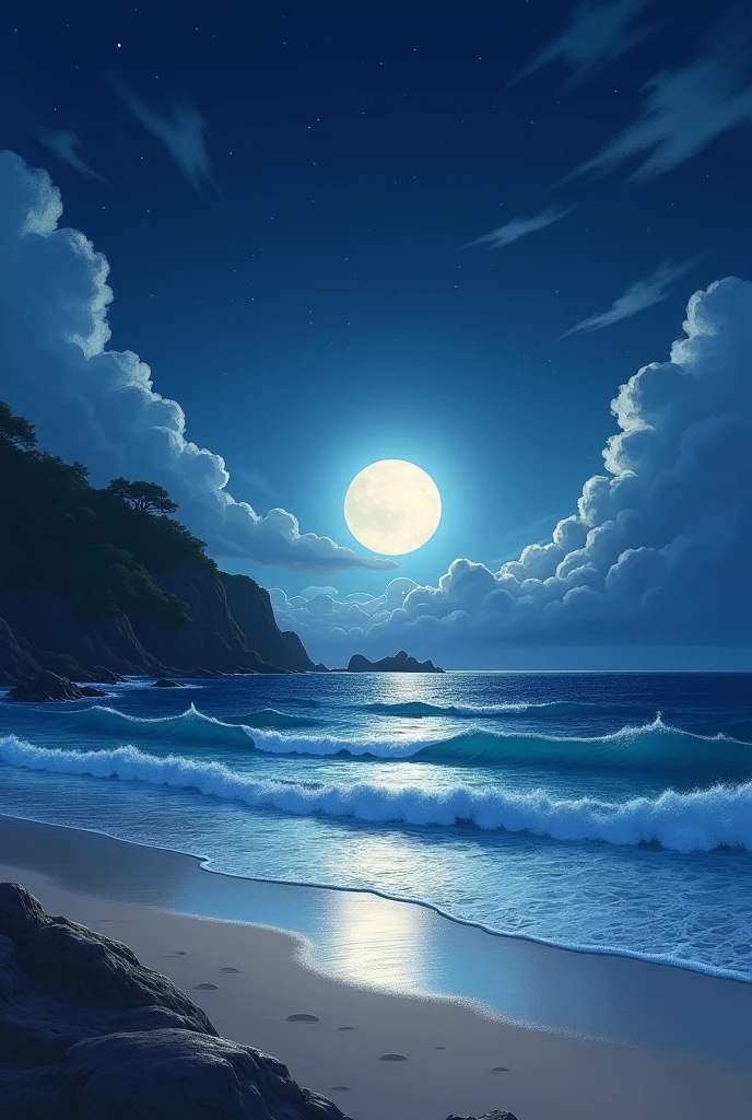 A digitally drawn picture of the beach at night