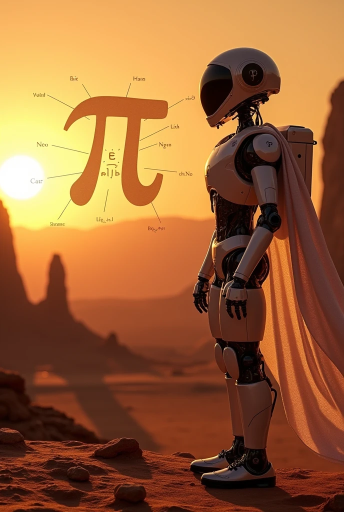 Based on images obtained by the NASA space agency, sunset seen by a human robot on Mars with image with escape cloth applying pi calculation
