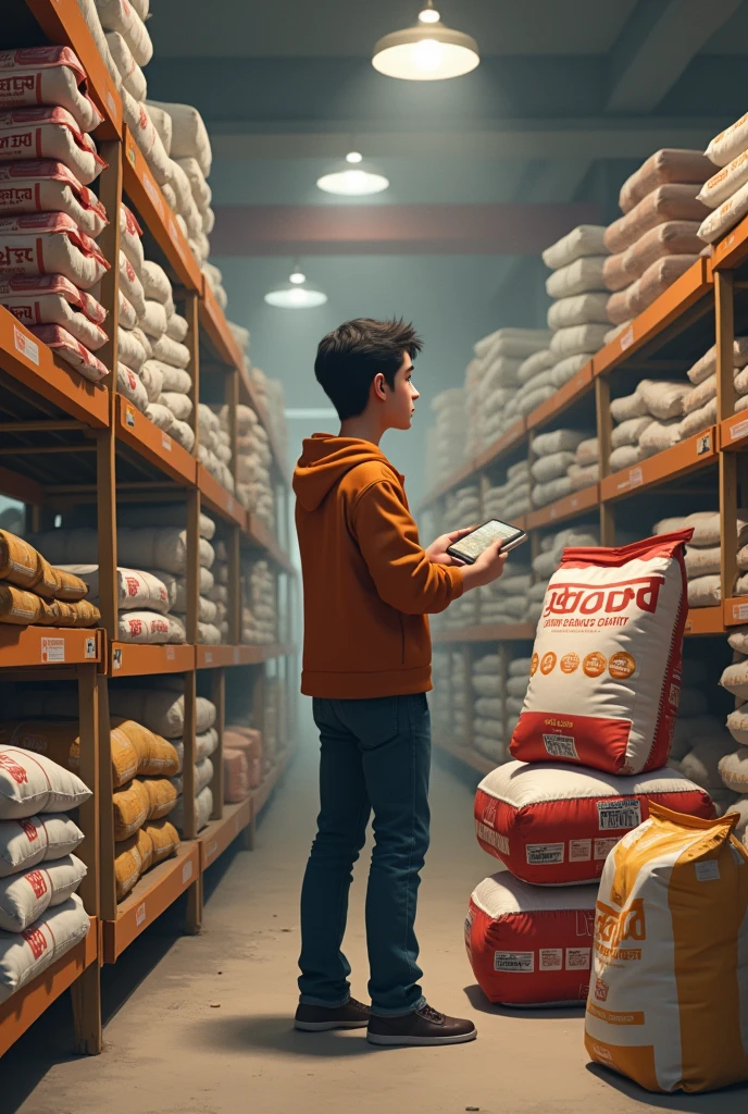 person trying to choose between different bags of cement