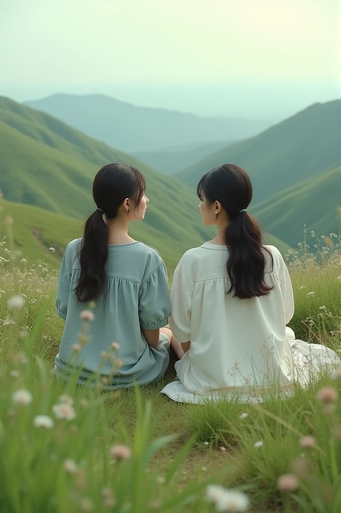 Modern korean women sit on the nature