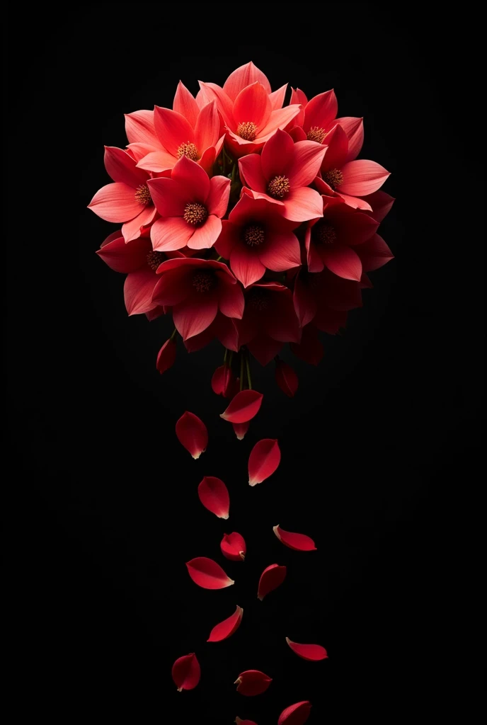 Use a black background, for a strong contrast.
- *Central Element:* Draw a large bouquet of red flowers in the center, but instead of being held by someone, make the flowers look like they are floating, as if they were gently falling from the top. Flowers may be detailed in red, with white stems and leaves.
- *Additional Details:* around the bouquet, You can add small red petals that come off and fall to the bottom of the separator. This way, Red will be the protagonist, while the black background will enhance elegance and simplicity.