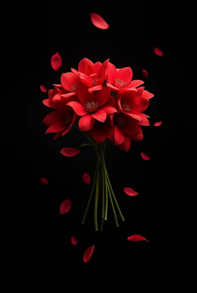 Use a black background, for a strong contrast.
- *Central Element:* Draw a large bouquet of red flowers in the center, but instead of being held by someone, make the flowers look like they are floating, as if they were gently falling from the top. Flowers may be detailed in red, with white stems and leaves.
- *Additional Details:* around the bouquet, You can add small red petals that come off and fall to the bottom of the separator. This way, Red will be the protagonist, while the black background will enhance elegance and simplicity.