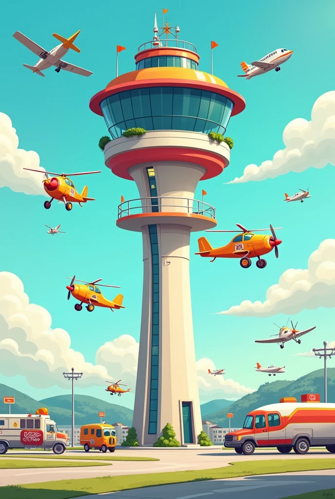 Cartoon air traffic control tower