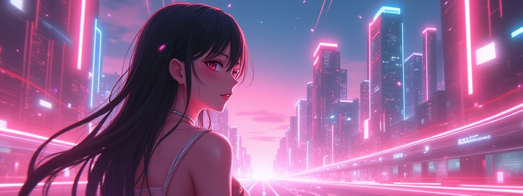 Anime style background. technology themed. high contrast. Light pink focused color scheme. Love oriented.