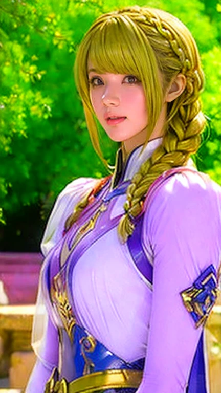 (masterpiece, Highest quality:1.3), Sophitia Alexandra, Soul Calibur, (Upper Body:1.5), 24-years-old, View your viewers, Golden Hair, Braid,  (Evil look:1.5), 