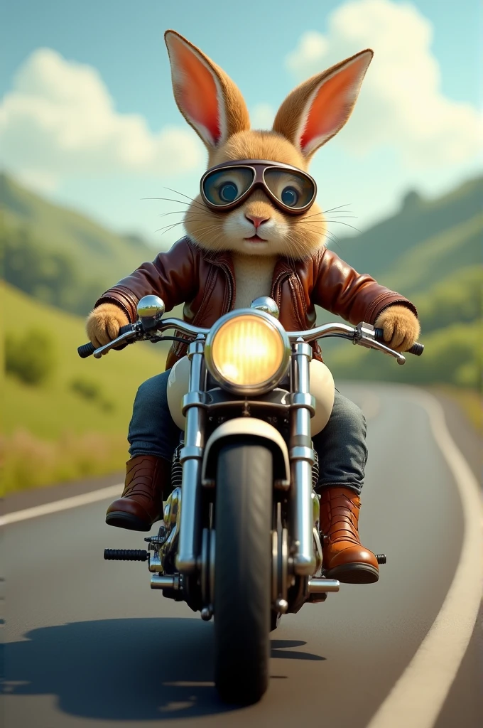 realistic rolling rabbit on motorcycle