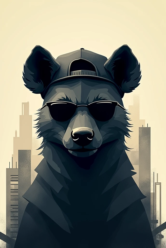 silhouette of only the front face of a hyena illustrated with urban flow with dark glasses and a backwards cap transmits tranquility  