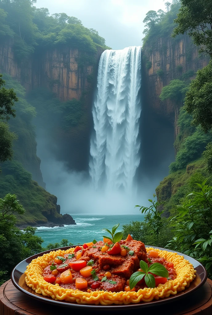 Hello. I would like to create a cover for an ebook with the image of Angel Falls and a typical Venezuelan meal.