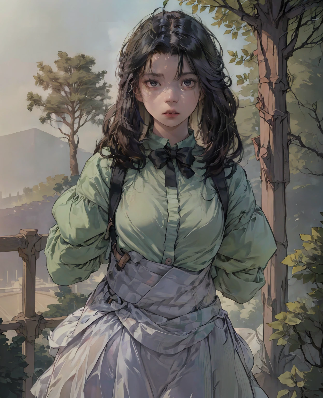 Anya Taylor Joy as goblin girl, green skin, detailed face, long hair, intricate costume, whimsical expression, fantasy forest background, dramatic lighting, painterly style, vibrant colors, cinematic composition, ethereal atmosphere, detailed textures, (best quality,4k,8k,highres,masterpiece:1.2),ultra-detailed,(realistic,photorealistic,photo-realistic:1.37)