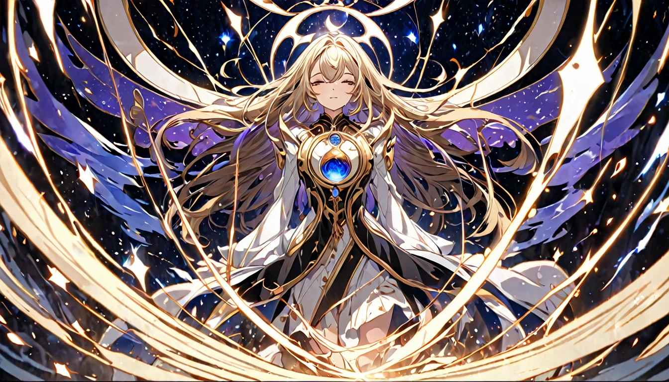 **239. One person。Time Mage fight scene。A space where time distortion occurs。Cowboy shot or close-up。
masterpiece, best quality, ultra detailed (Detailed fingers), (Emotional), (Breathtakingly beautiful),
(main part: 1.2 Whole body。), (Anime Style), (Very detailed), (Manipulate the power of time),
(超High resolution, High resolution), (8k), (High resolution: 1.2), (Complex and beautiful: 1.2)**
- background: A time-warped space、The past and the future intertwine。
- The Wizard of Time: Wearing a robe that controls time、Girl with hourglass。
-pose: Brandishing the hourglass、A moment to manipulate time。
-expression: Calm and intelligent expression、A posture that allows you to see through the flow of time。
- Effects: The flow of time is distorted、Effect that slows down enemy movement。
-color: Purple and gold time colors、A contrast that symbolizes the mystery and power of time。