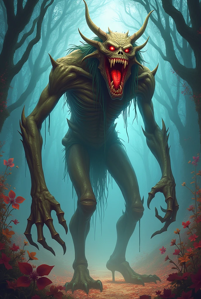 award-winning photograph of a hungry cannibalistic wendigo, Ablaze, Eccentric, enchanted, magical, fantasy art concept, details Intricate, work of art, best qualityer, アニメ