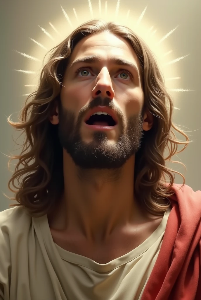 Jesus with his mouth open saying different people's names calling them by name