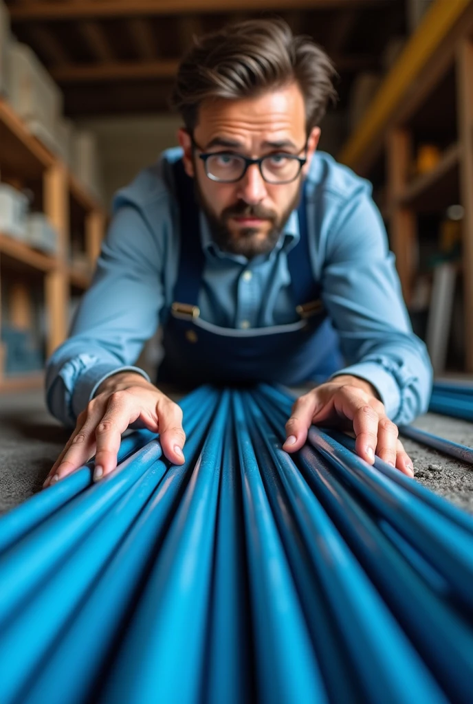 person trying to choose between different types of steel rebar 4.2mm, 6.3 mm, 8.0mm, 12mm with predominant colors in blue