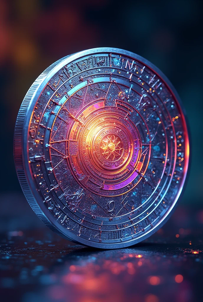 A coin that does not exist and is as colorful as possible and contains in it (Value,country inventing, Bank)
