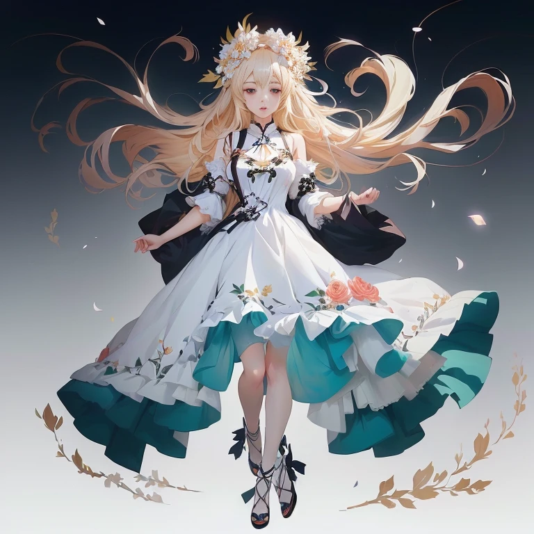 anime girl in a white dress with flowers in her hair, in dress, cute anime waifu in a nice dress, blonde anime girl with long hair, guweiz on pixiv artstation, anime girl with long hair, high quality anime artstyle, trending on artstation pixiv, high quality anime art, guweiz on artstation pixiv
