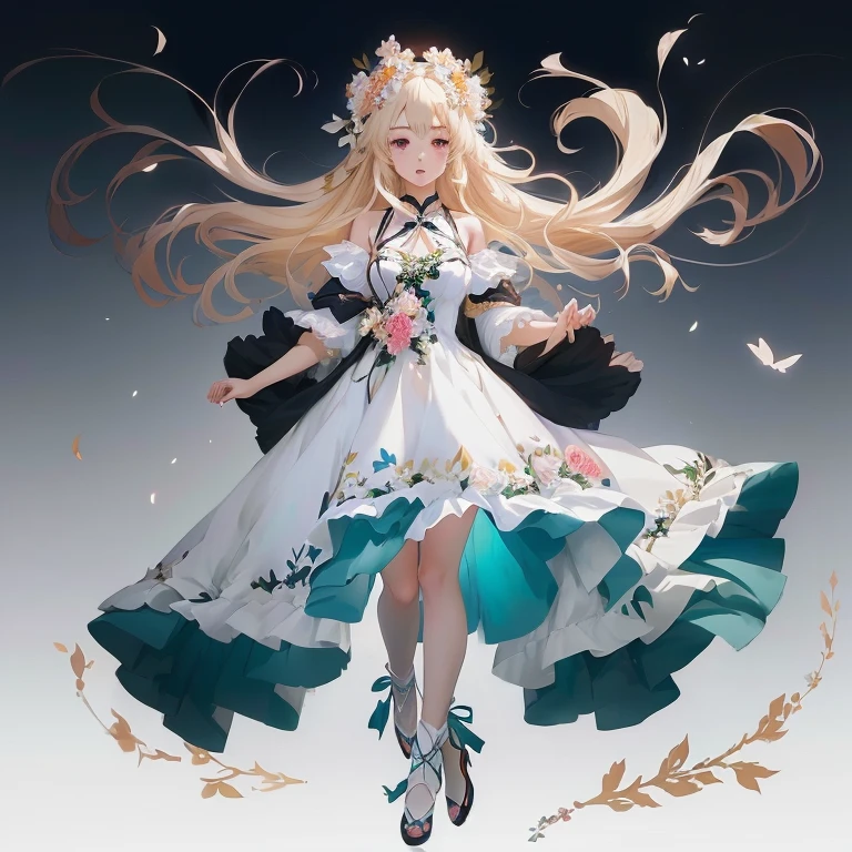anime girl in a white dress with flowers in her hair, in dress, cute anime waifu in a nice dress, blonde anime girl with long hair, guweiz on pixiv artstation, anime girl with long hair, high quality anime artstyle, trending on artstation pixiv, high quality anime art, guweiz on artstation pixiv