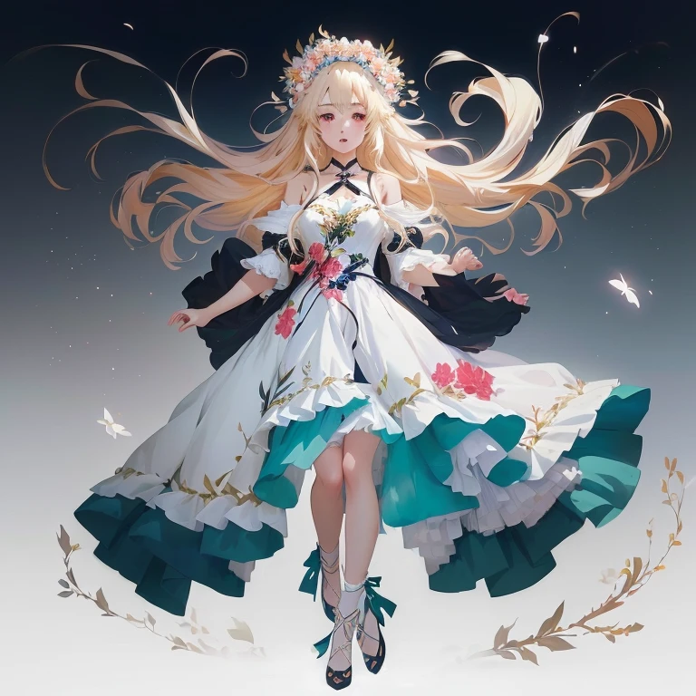 anime girl in a white dress with flowers in her hair, in dress, cute anime waifu in a nice dress, blonde anime girl with long hair, guweiz on pixiv artstation, anime girl with long hair, high quality anime artstyle, trending on artstation pixiv, high quality anime art, guweiz on artstation pixiv