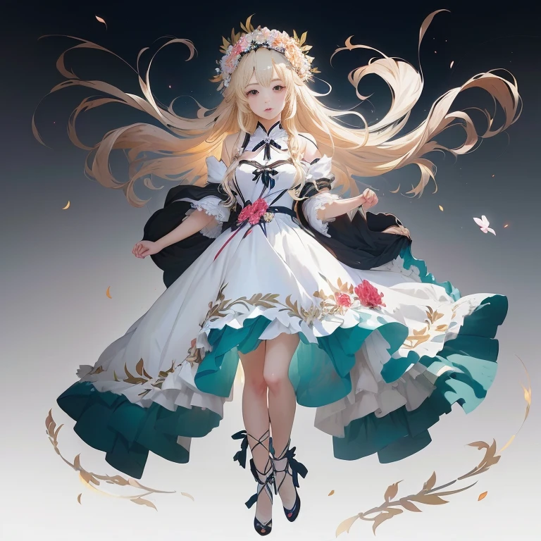 anime girl in a white dress with flowers in her hair,  in dress, cute anime waifu in a nice dress, blonde anime girl with long hair, guweiz on pixiv artstation, anime girl with long hair, high quality anime artstyle, trending on artstation pixiv, high quality anime art, guweiz on artstation pixiv