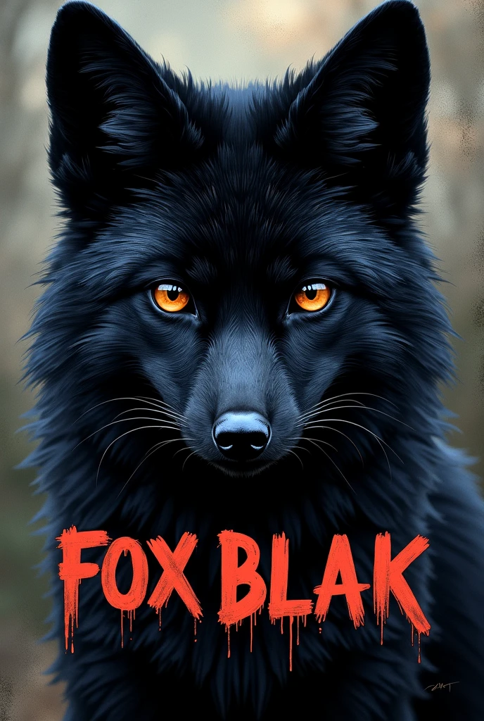 The face of a black fox with the letters Fox Blak