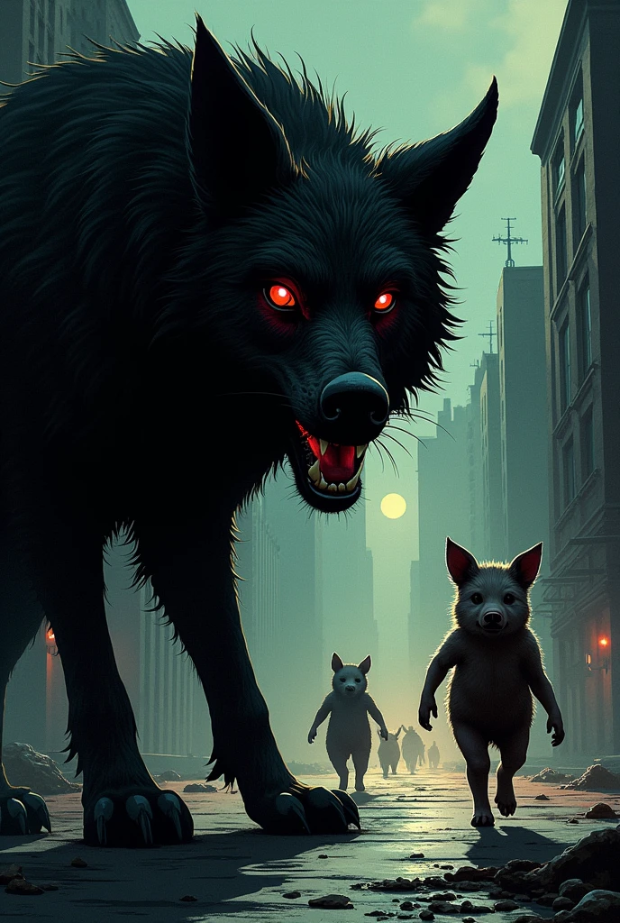 Create a comic book series with a story where the 3 little pigs die for the wolf