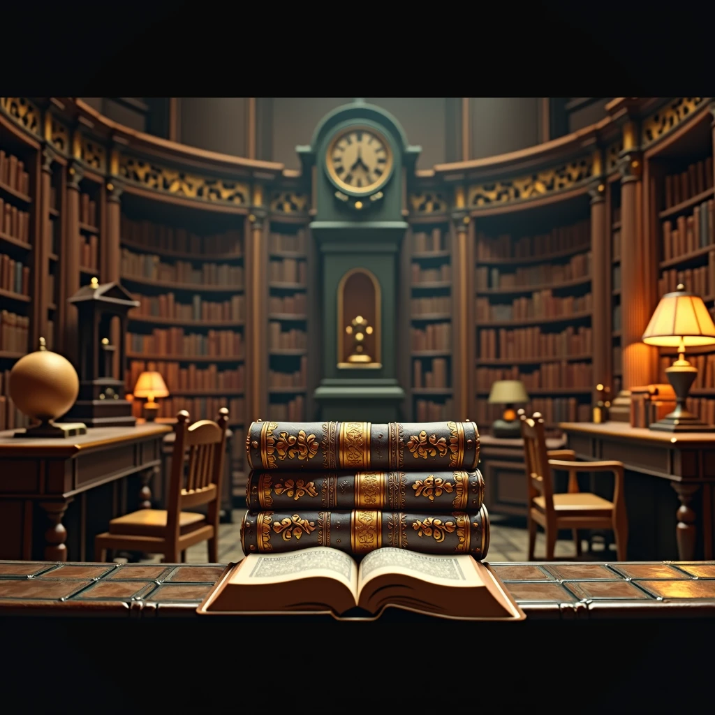 An old library background with very vintage and old books.
