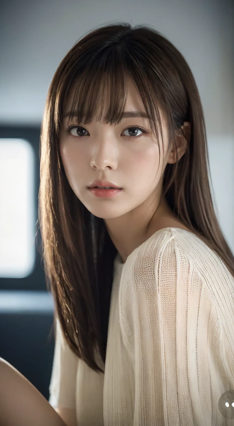 ((Best quality, 8k, Masterpiece :1.3)), Sharp focus:1.2, Perfect Body Beauty:1.4, Slim Abs:1.2, ((Layered hairstyle, Big breasts:1.2)), (Tank top shirt:1.1 ), (Street:1.2), Highly detailed face and skin texture, Fine eyes, Double eyelids, Seduction, short skirt, flight attendant, long brown hair, office chair, hip skirt, Big breasts do not leak points, high-definition facial features, 8K