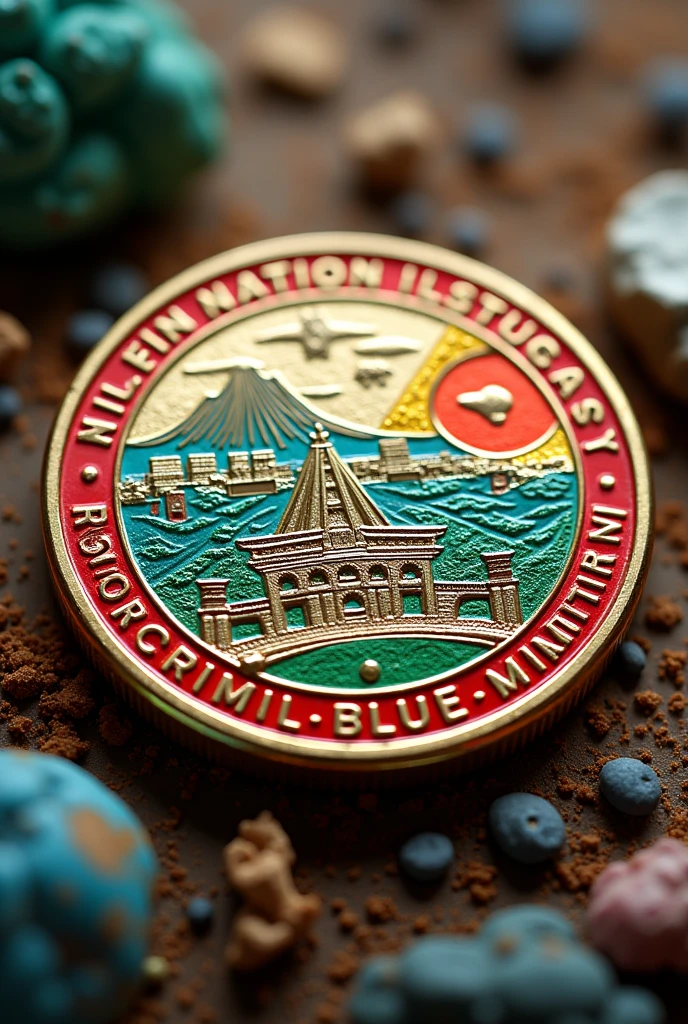 A coin with the front and back that is as colorful as possible and has other designs that also have value., invented country, and the bank in which it was made