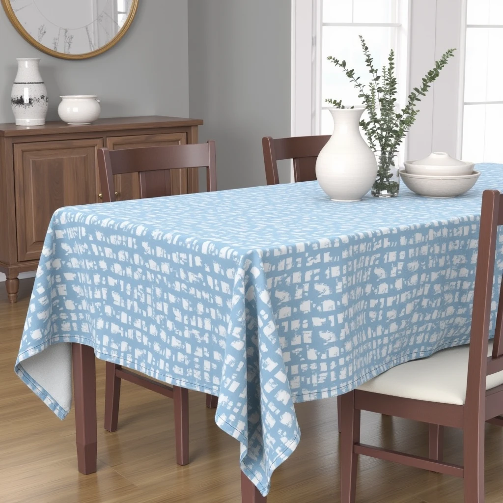 Table with blue checkered tablecloth