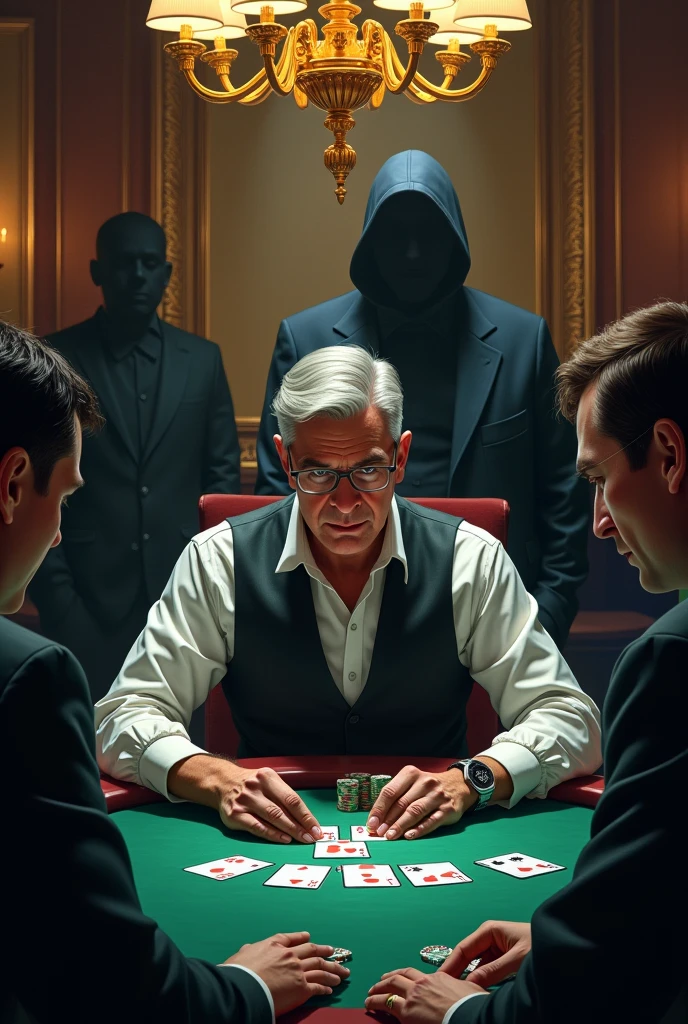 Generate an illustration depicting online gambling with a man being induced into a card game