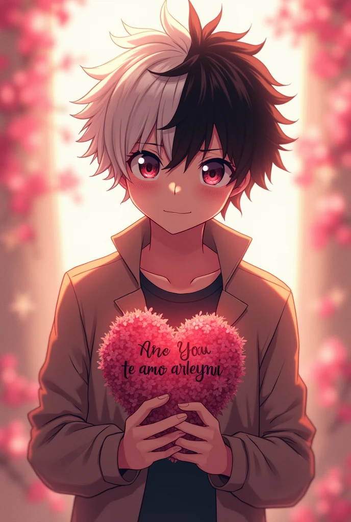 Crea una imagen que diga Te amo arleyni, con shoto todoroki de My hero academia