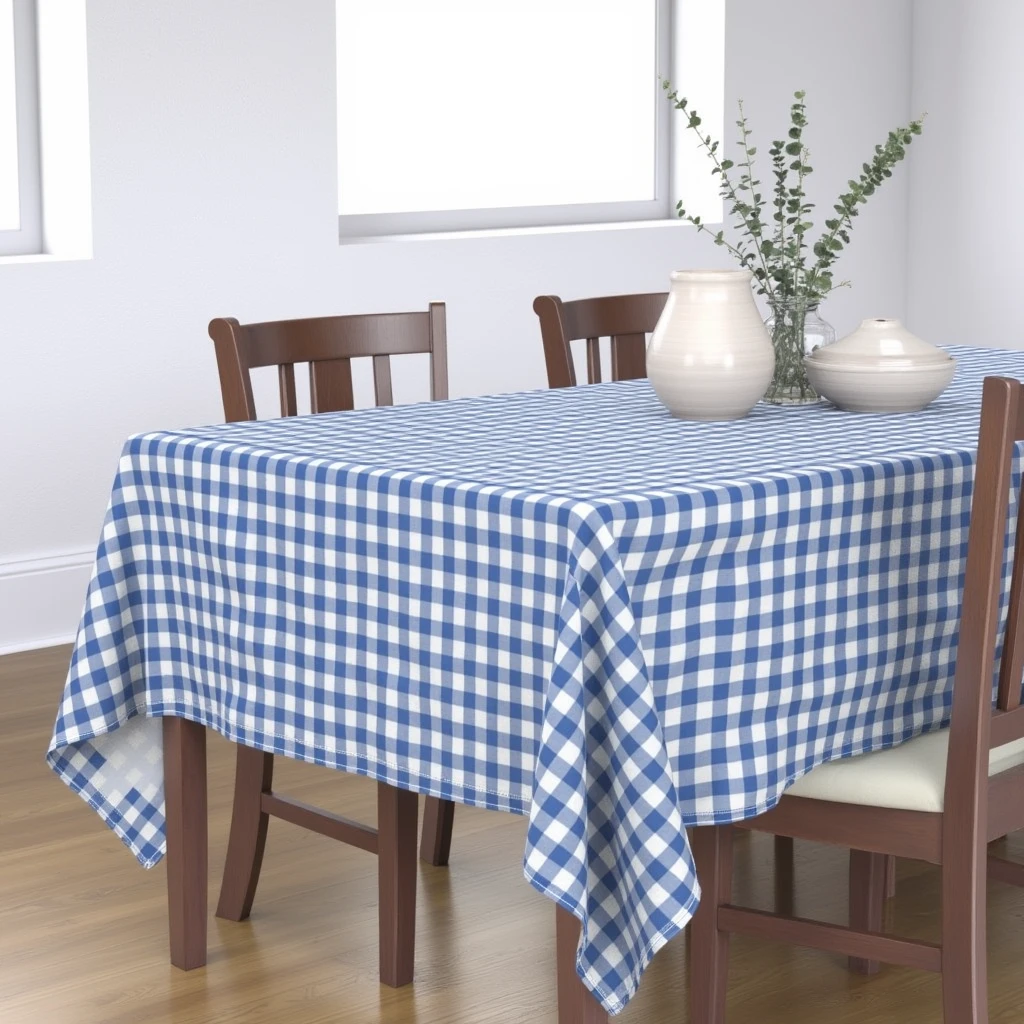 Table with blue checkered tablecloth