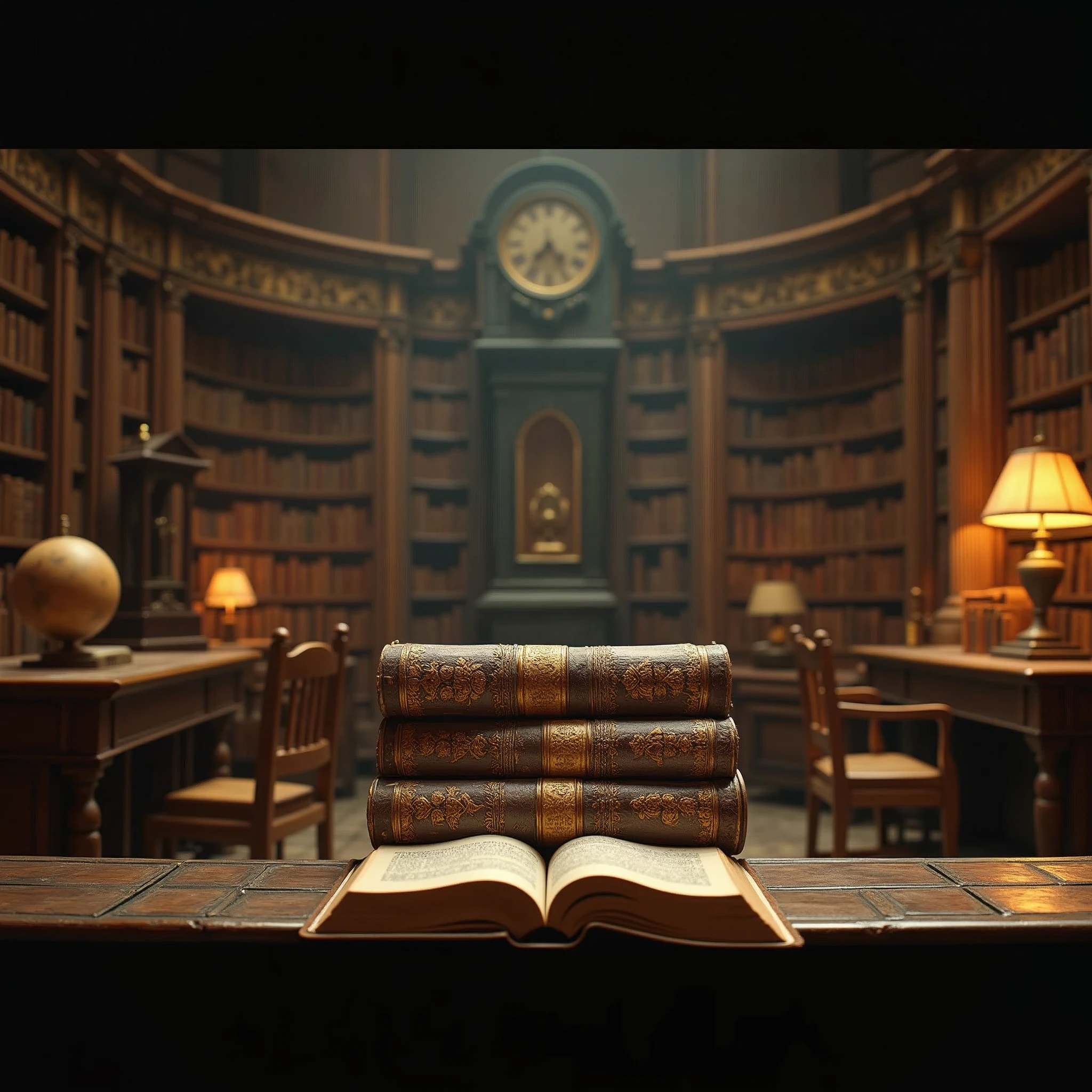 An old library background with very vintage and old books.