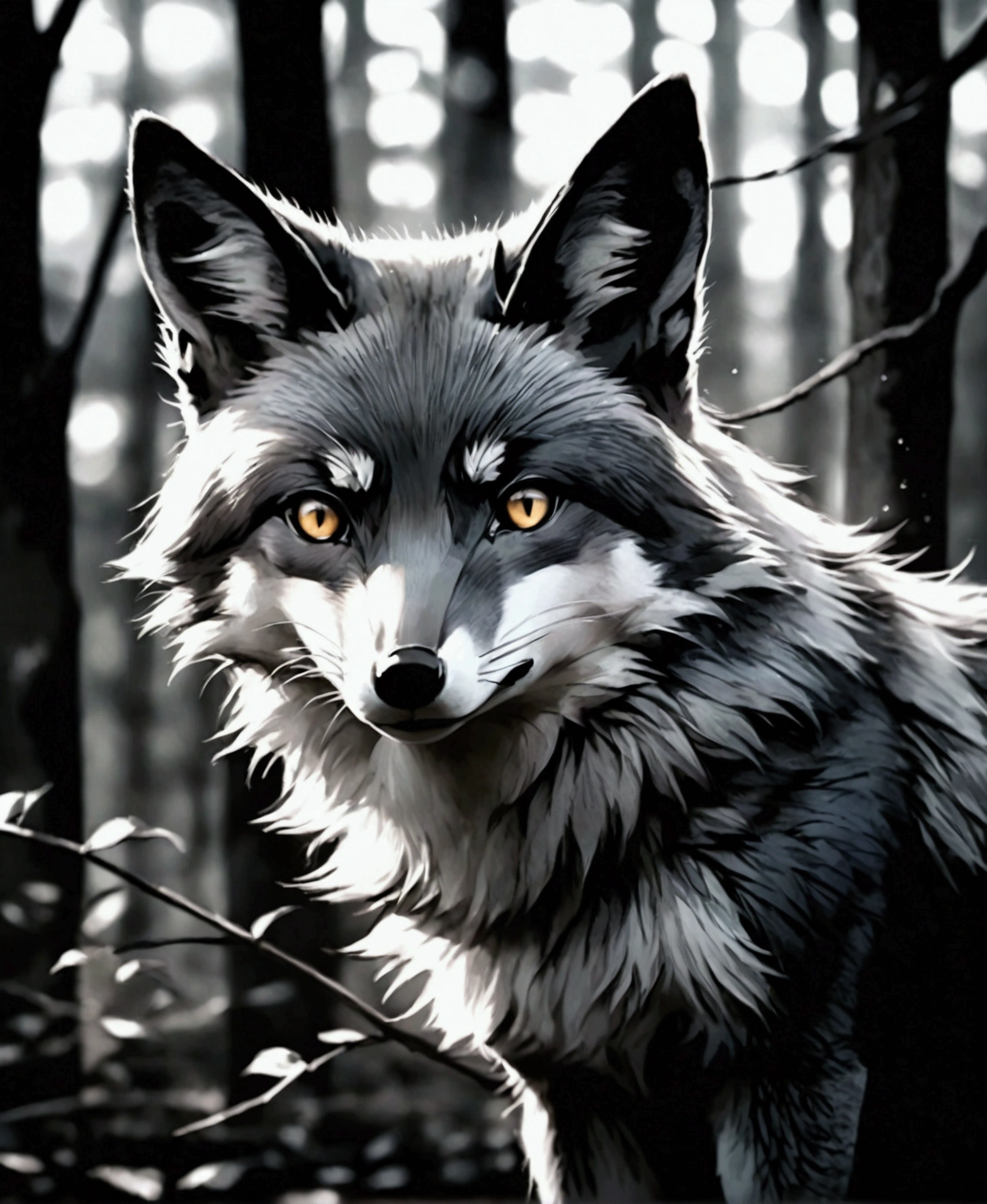 A black fox with letters that say Fox Blak in gold 