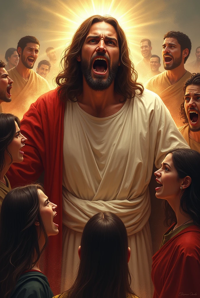 jesus drawn with open mouth, calling people names, Mary,joao,felipe,Leo,helena,livia,Rafaela,He has,Marcelo,peter,Italian,juliana,Mateus,james,marcela,Cecilia