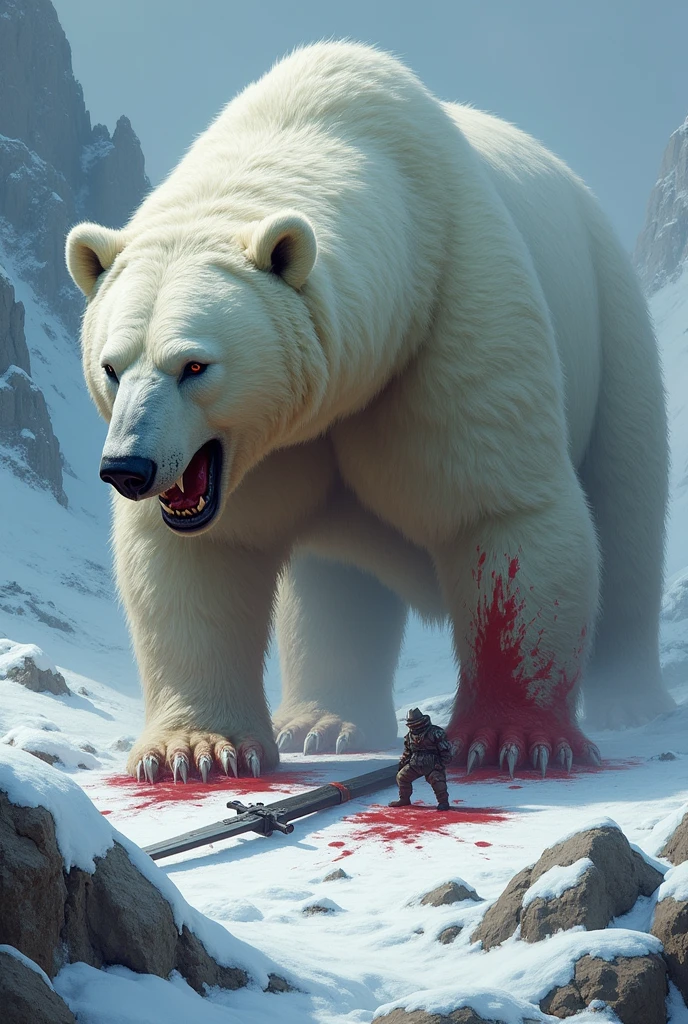 A white bear killed by a sword