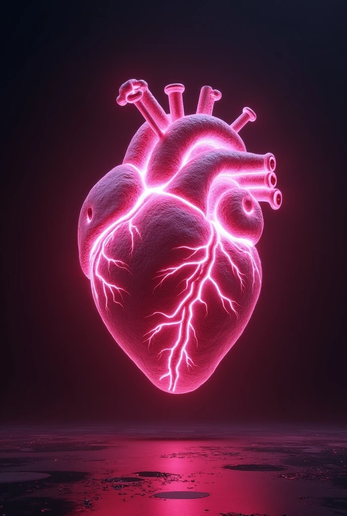 giant futuristic pink heart, black background