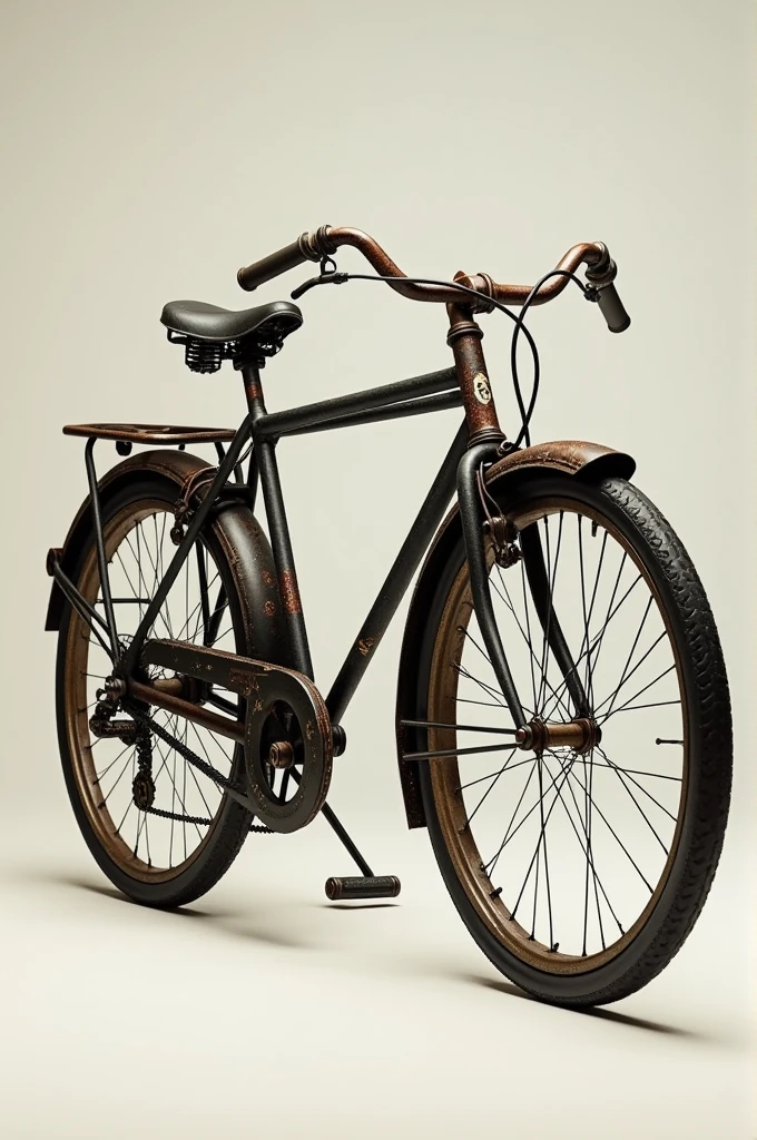 A black bicycle with rust scratches