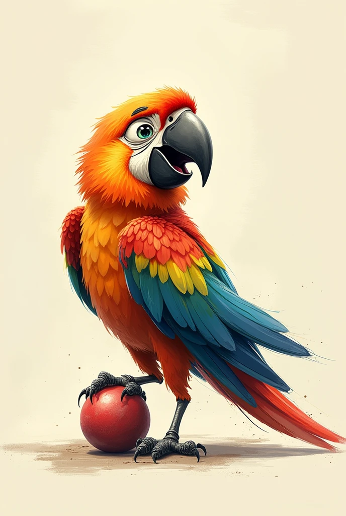 Rough animated parrot with ball under wing