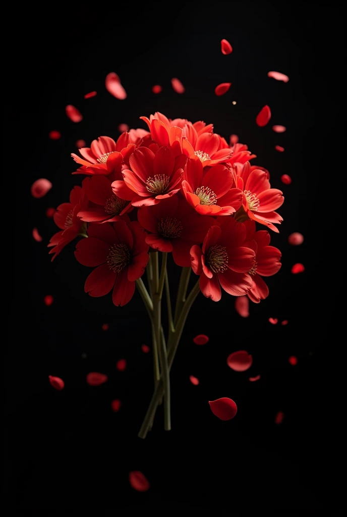 Use a black background, for a strong contrast.
- *Central Element:* Draw a large bouquet of red flowers in the center, but instead of being held by someone, make the flowers look like they are floating, as if they were gently falling from the top. Flowers may be detailed in red, with white stems and leaves.
- *Additional Details:* around the bouquet, You can add small red petals that come off and fall to the bottom of the separator. This way, Red will be the protagonist, while the black background will enhance elegance and simplicity. in Mexican style