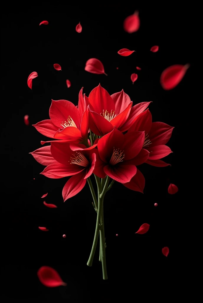  Use a black background, for a strong contrast.
- *Central Element:* Draw a large bouquet of red flowers in the center, but instead of being held by someone, make the flowers look like they are floating, as if they were gently falling from the top. Flowers may be detailed in red, with white stems and leaves.
- *Additional Details:* around the bouquet, You can add small red petals that come off and fall to the bottom of the separator. This way, Red will be the protagonist, while the black background will enhance elegance and simplicity. in Mexican style 