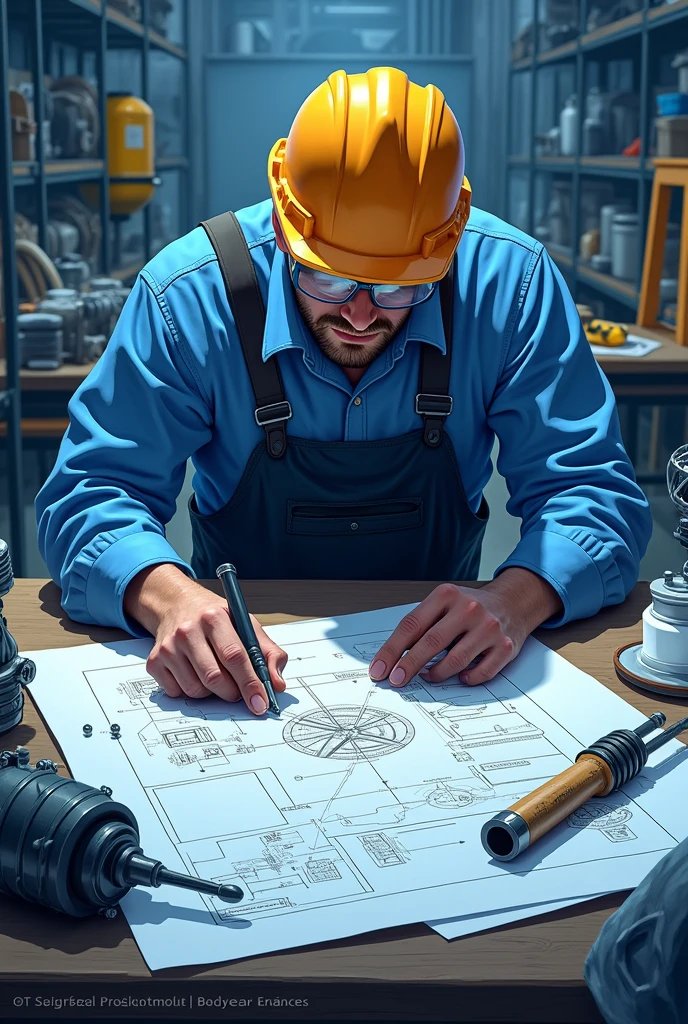 engineer drawing construction project with blue colors