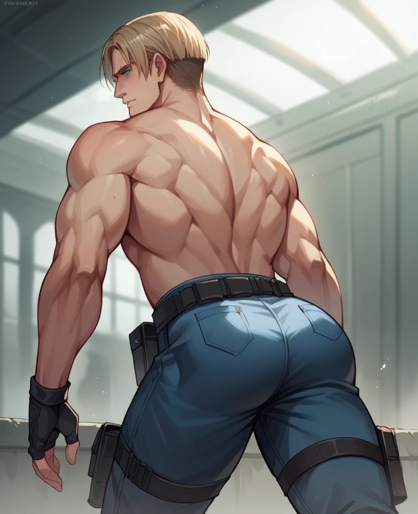 A character from a game, resident evil 4 leon scott kennedy showing his ass