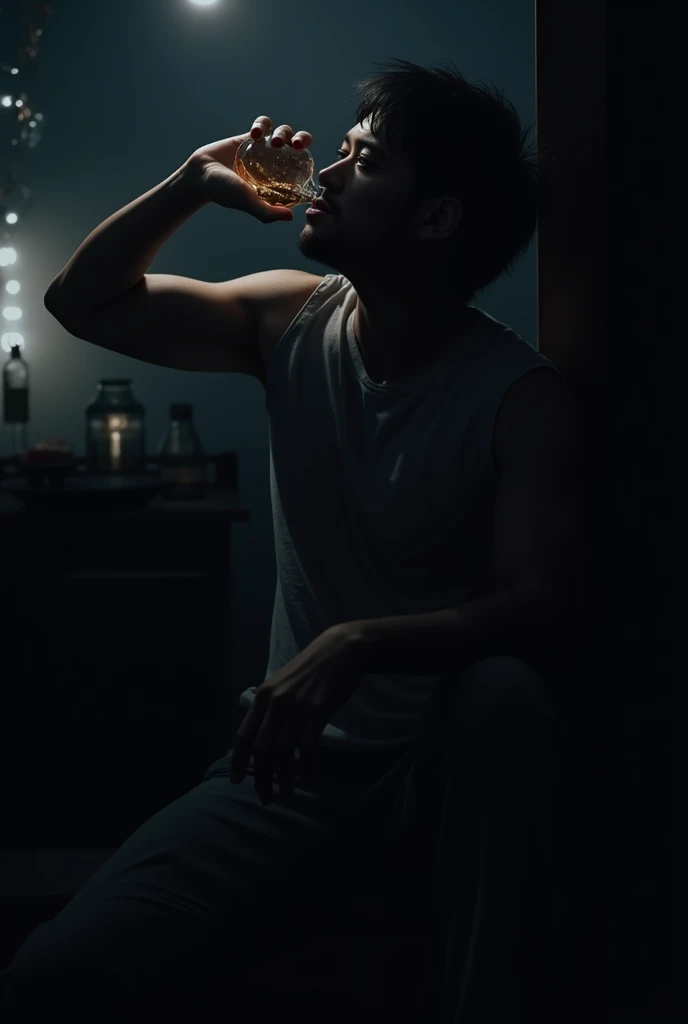 A person drinking alcohol but without looking at the face horizontally