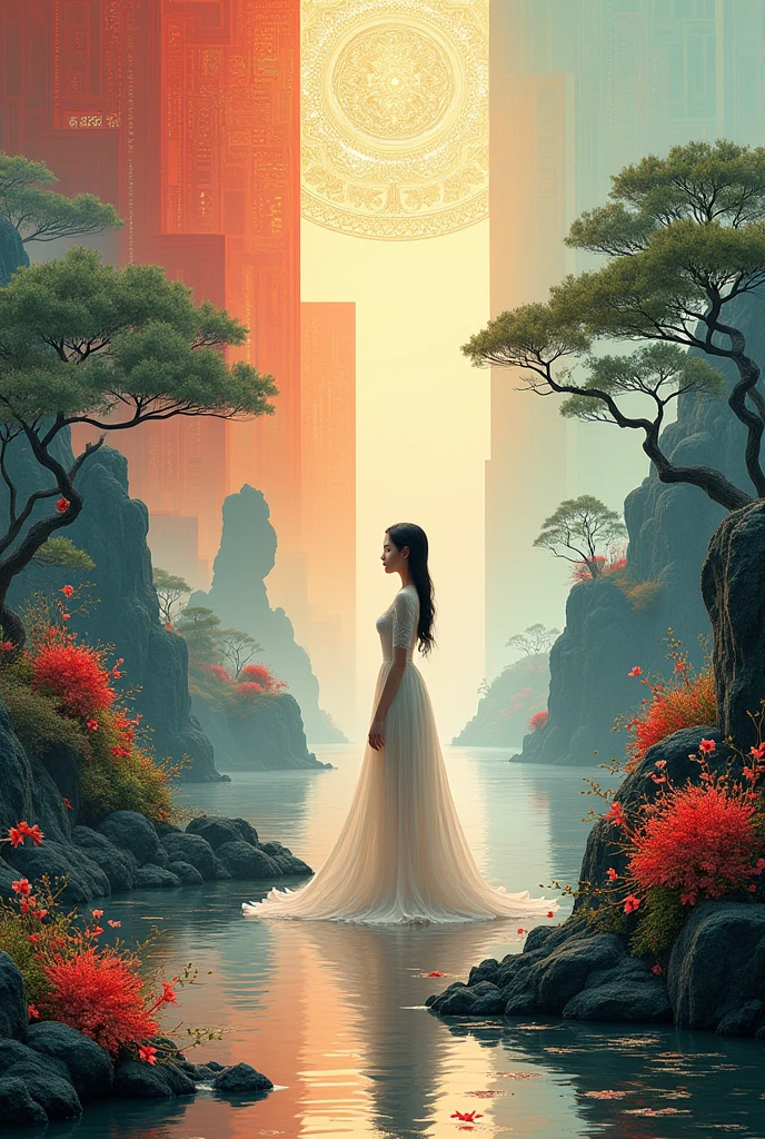 official art, unity wallpaper 8k, ultra detailed, beautiful and aesthetic, masterpiece, Best Quality, Chinese style, (zenPlot, mandala, Plot, enPlot), flower ???????, 1 girl, extremely detailed, dynamic angle, cowboy shot, The most beautiful form of chaos., elegant, a brutalist designed, vivid colors, romance, by james jean, roby dwi antono, Ross Tran, Francis Bacon, it was very cold, genius adrian, petra corright, Gerhard Richter, Takato Yamamoto, madera ashley, tokio revenger bonten chica anume